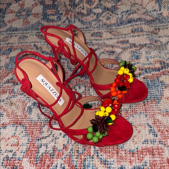 Aquazzura Tutti Frutti Sandal 105 in Suede Lipstick SZ 36 NIB - Picture 4 of 10